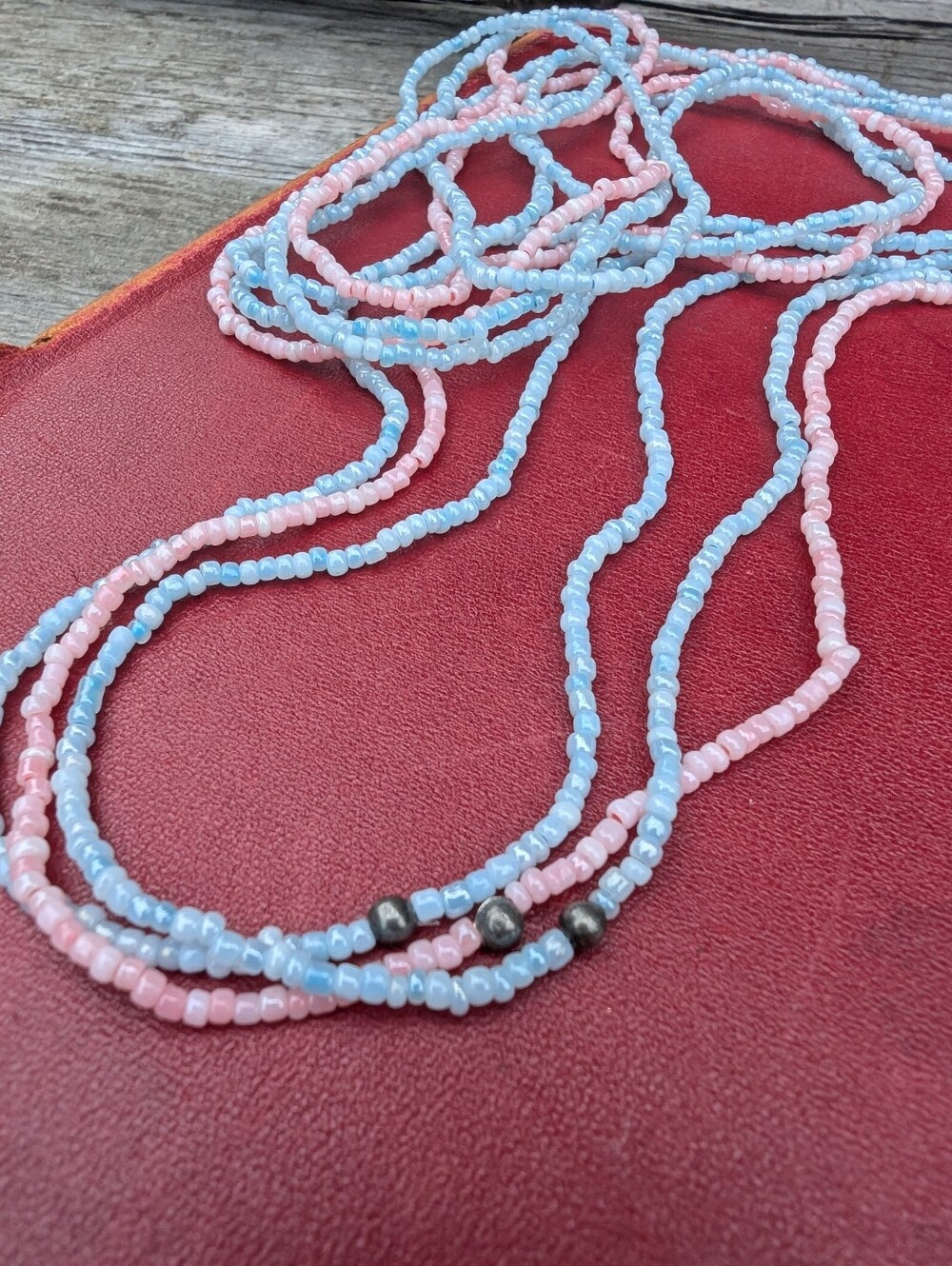 Layered Pastel Pink and Blue Seed Bead Necklace